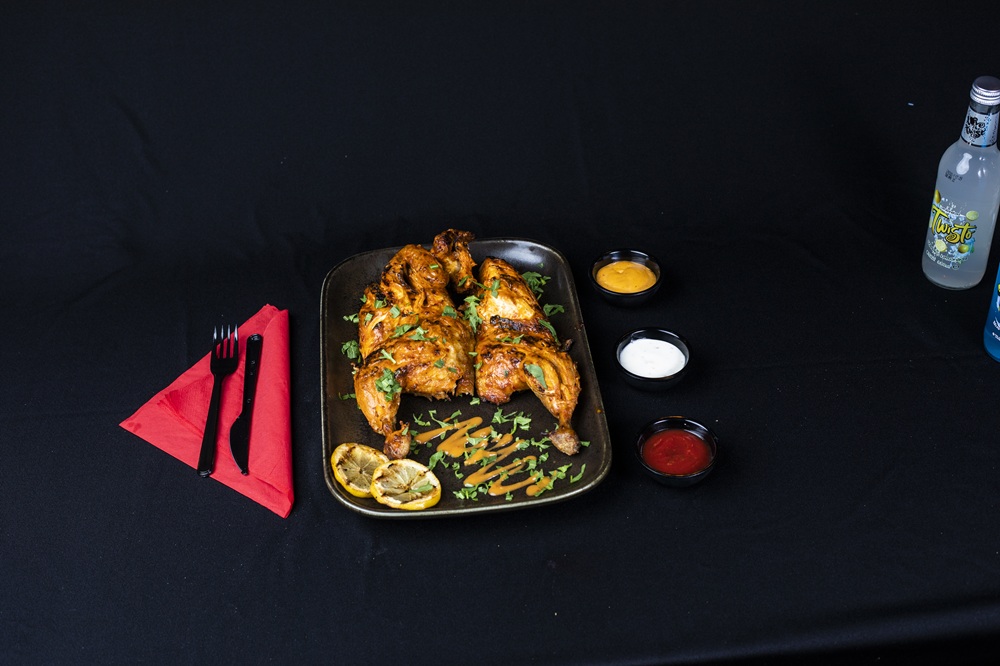 Fresh grilled halal chicken at Pollo Ranch